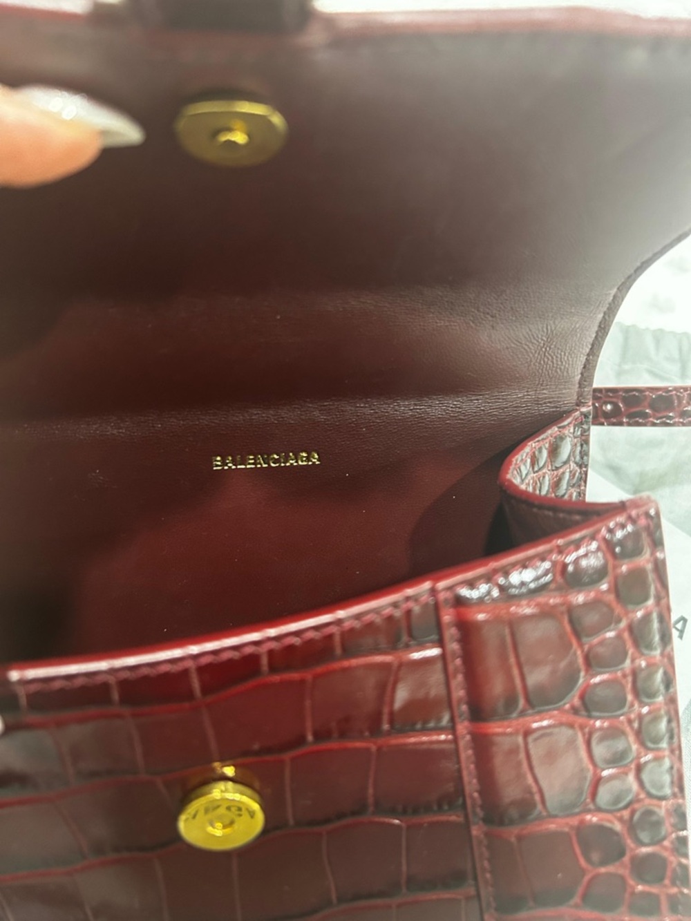 Balenciaga Mini Top Handle Bag in Burgundy Croc-Embossed Leather - Picture 9 of 9